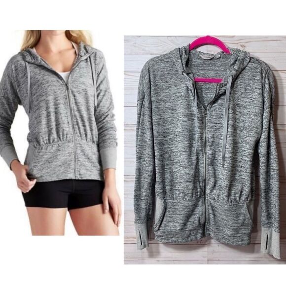 Athleta Womens  Heather Grey Batwing & Robin Thumbhole Full Zip Basic Jacket - Picture 1 of 16